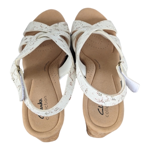 Clarks Collection Leather/Textile Cork Wedges Rose Erin Pink Floral - 12W - Picture 7 of 12